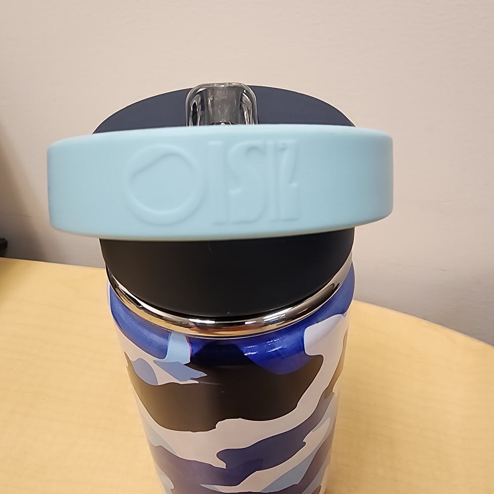 OISIZ Blue Camo Stainless Water Bottle with Light Blue Lid, 14oz, NEW